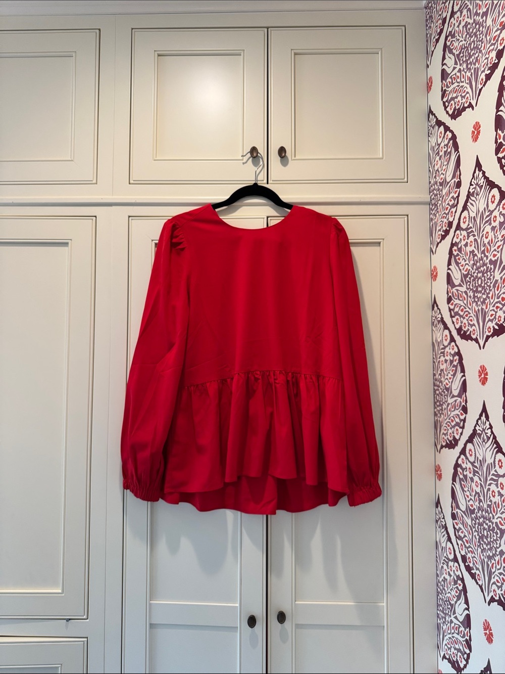 Pomander Place Red Long-Sleeve Peplum Top